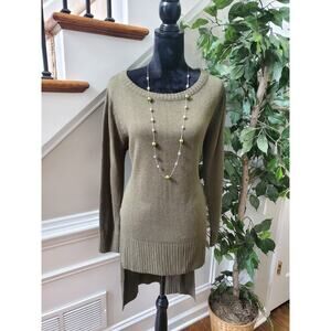 Zoey High-Low Green 100% Acrylic Round Neck Long Sleeve Pullover Knit Sweater L